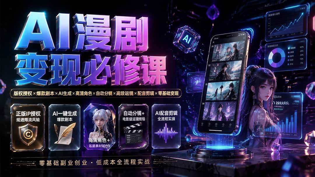 （19664期）AI漫剧变现必修课：版权授权×爆款剧本×AI生成×高清角色×自动分镜×高级运镜×配音剪辑×零基础变现-小栈博客测试网