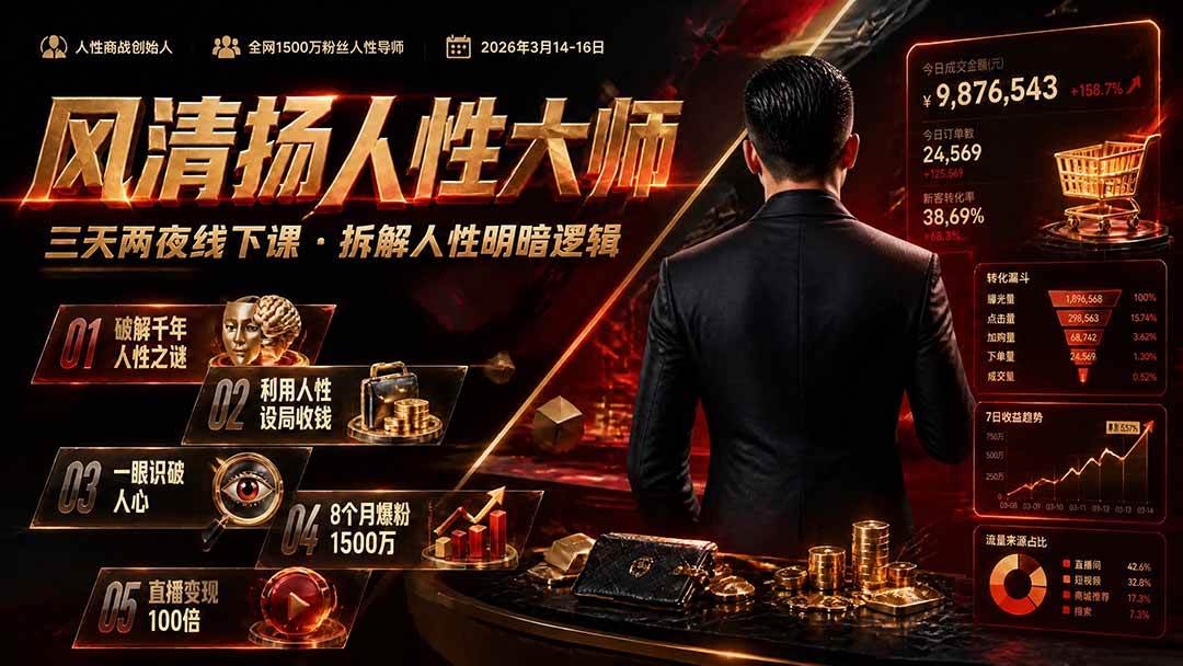 （19676期）风清扬人性大师-三天两夜3月14-16线下课2026年｜拆解人性明暗逻辑，识人避坑，千万粉涨粉+直播百倍变现实战教学-小栈博客测试网