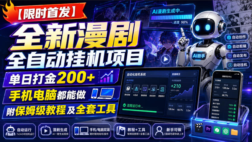 【限时首发】全新漫剧全自动挂G项目，单日打金200+，手机电脑都能做，附保姆级教程及全套工具【揭秘】-邪修侠 - 演示