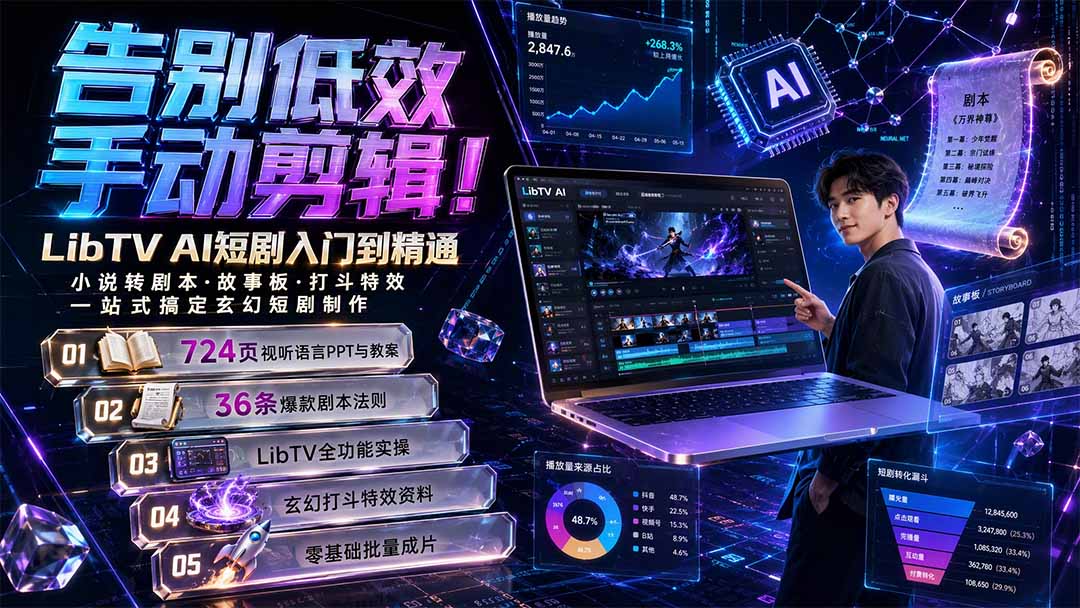 告别低效手动剪辑！LibTV AI短剧入门到精通，小说转剧本方法，故事板打斗特效一站式搞定玄幻短剧制作-小白项目网