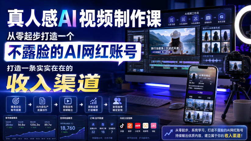 真人感AI视频制作课，从零起步打造一个不露脸的AI网红账号，打造一条实实在在的收入渠道【原创双语字幕】-邪修侠 - 演示
