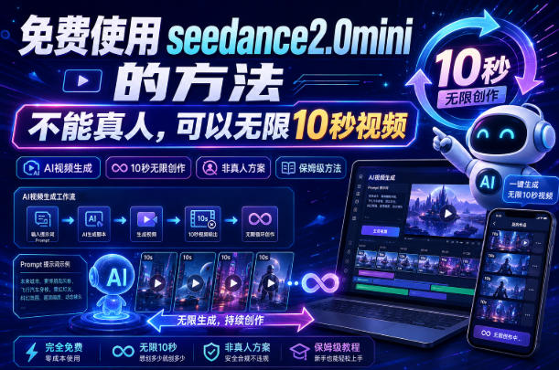 免费使用seedance2.0mini的方法,不能真人,可以无限10秒视频,9图+3音频参考-邪修侠 - 演示
