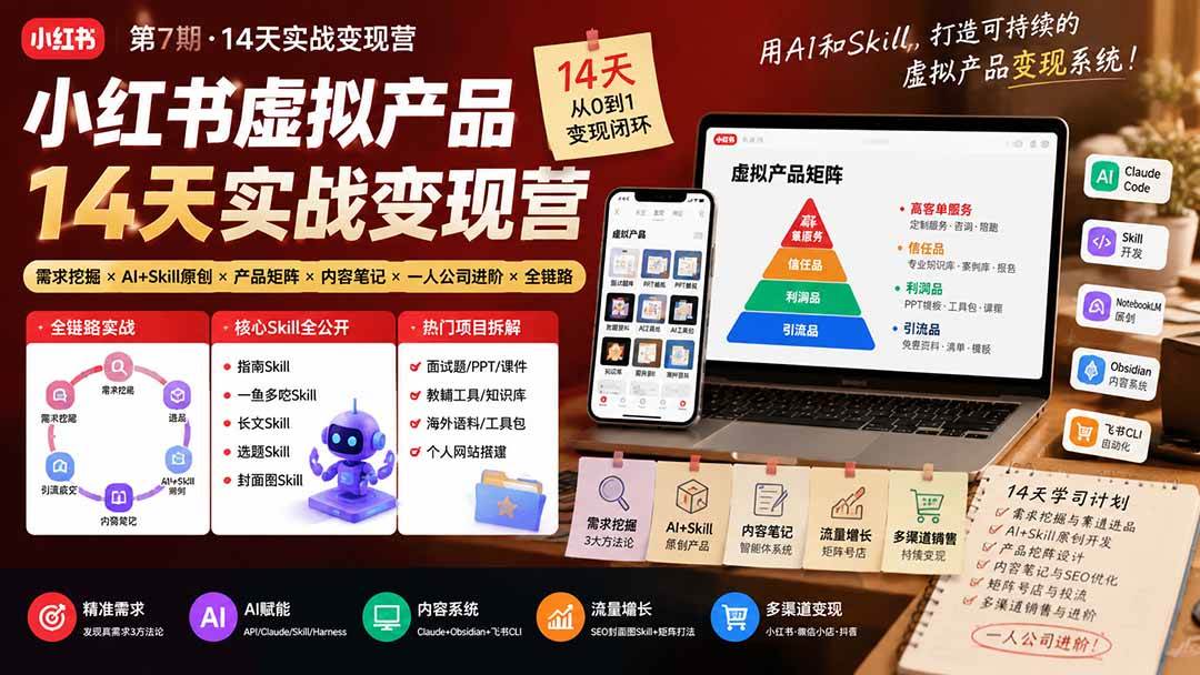 (19712期)小红书虚拟产品14天实战变现营-第7期:需求挖掘×AI+Skill原创×产品矩阵×内容笔记×一人公司进阶×全链路-小栈博客测试网