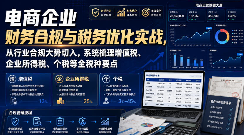 电商企业财务合规与税务优化实战，从行业合规大势切入，系统梳理增值税、企业所得税、个税等全税种要点-怪兽网创俱乐部