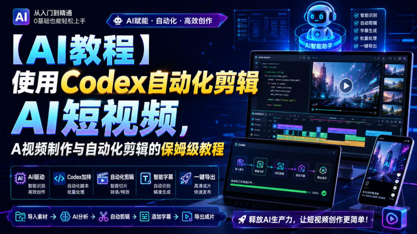 【AI教程】使用Codex自动化剪辑AI短视频，AI视频制作与自动化剪辑的保姆级教程-怪兽网创俱乐部