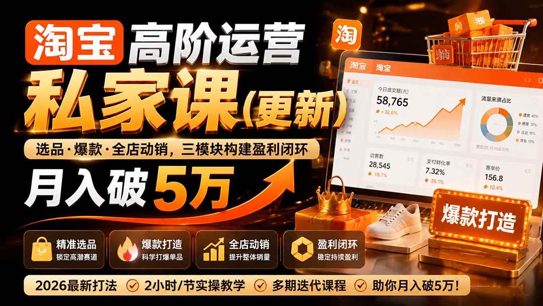 （19726期）淘宝高阶运营私家课（更新26年4月18）：选品、爆款、全店动销，三模块构建盈利闭环，月入破5万-小栈博客测试网