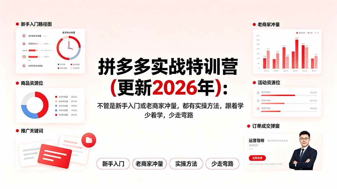 （19724期）拼多多实战特训营(更新2026年)：不管是新手入门或老商家冲量，都有实操方法，跟着学，少走弯路-小栈博客测试网