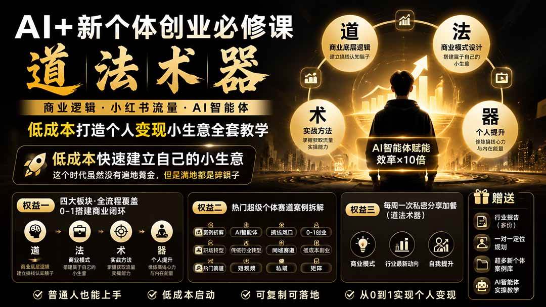 (19738期)AI+新个体创业必修课|道法术器|商业逻辑·小红书流量·AI智能体|低成本打造个人变现小生意全套教学-小栈博客测试网