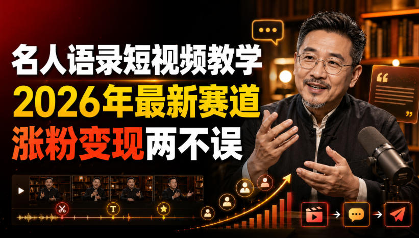 名人语录短视频教学，2026年最新赛道，涨粉变现两不误-怪兽网创俱乐部