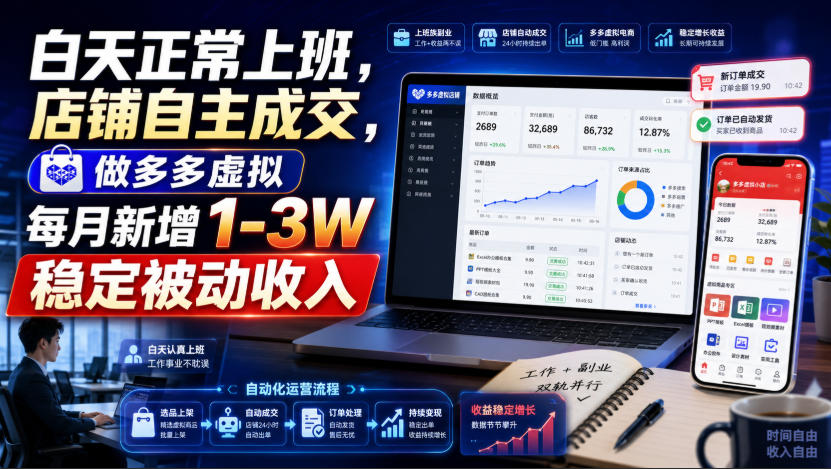 白天正常上班，店铺自主成交，做多多虚拟每月新增1-3W稳定被动收入【揭秘】-怪兽网创俱乐部