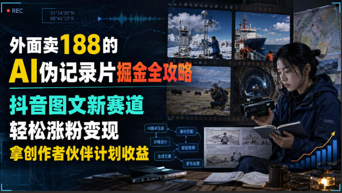 外面卖188的AI伪记录片掘金全攻略，抖音图文新赛道，轻松涨粉变现，拿创作者伙伴计划收益【文档】-小白项目网