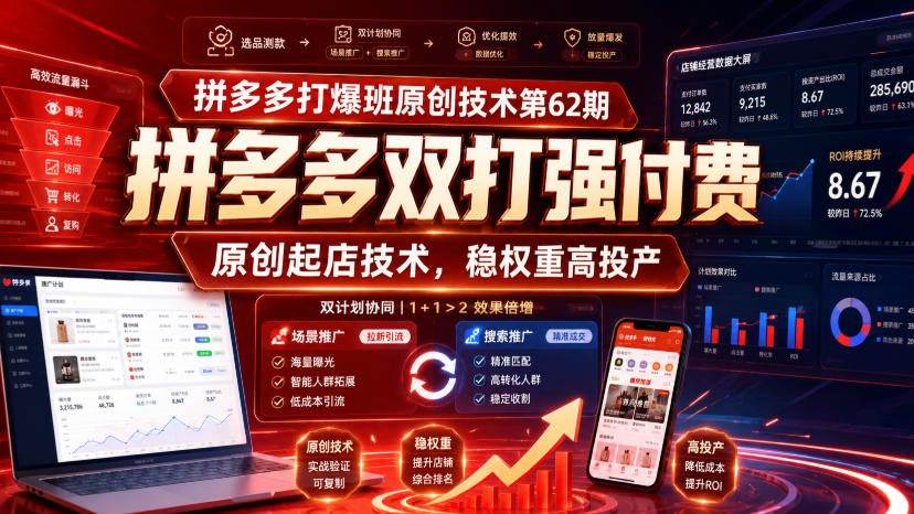 拼多多打爆班原创技术第62期，拼多多双打强付费，原创起店技术，稳权重高投产-小白项目网