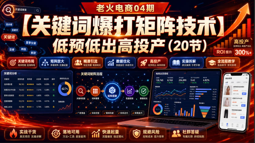 老火电商04期：【关键词爆打矩阵技术】低预低出高投产(20节)-怪兽网创俱乐部