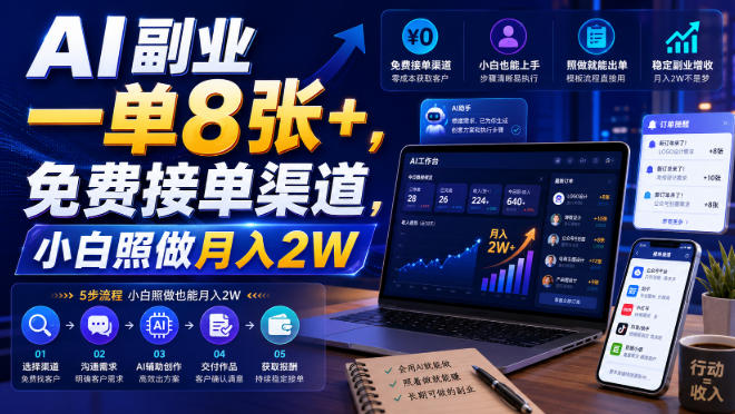AI副业一单8张+,免费接单渠道,小白照做月入2W【揭秘】-怪兽网创俱乐部