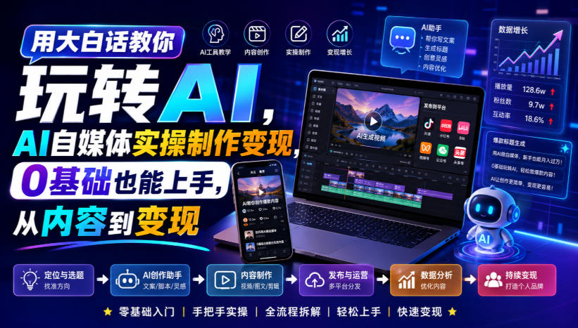 用大白话教你玩转AI，AI自媒体实操制作变现，0基础也能上手，从内容到变现-怪兽网创俱乐部