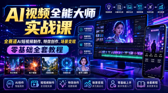 AI视频全能大师实战课｜全赛道AI短视频制作、特效创作、场景变现零基础全套教程-怪兽网创俱乐部