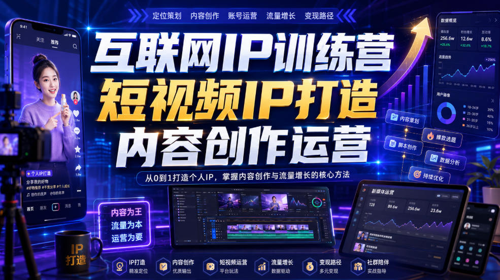 互联网IP训练营，短视频IP打造，内容创作运营-怪兽网创俱乐部