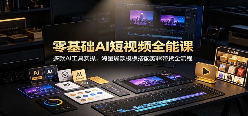 零基础AI短视频全能课:多款AI工具实操,海量爆款模板搭配剪辑带货全流程-多课资源站
