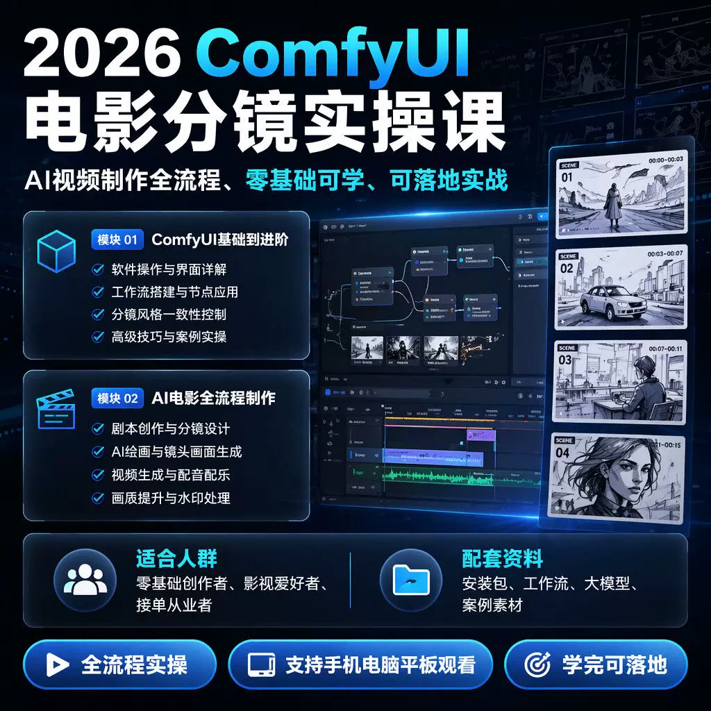 2026ComfyUI教程短剧制作AI电影工作流安装包分镜实操全流程素材-小栈博客