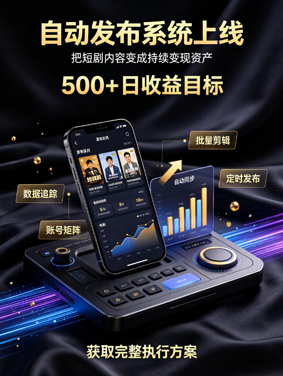 还在找靠谱线上副业？快手短剧项目，全程自动发布内容，不用熬夜做视频，轻松日入500+【揭秘】-怪兽网创俱乐部