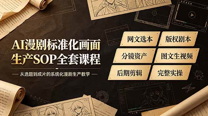（19806期）AI漫剧标准化画面生产SOP全套课程-更新，网文选本版权剧本分镜资产全覆盖，图文生视频后期剪辑完整实操教学-小栈博客测试网