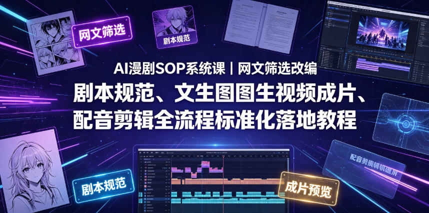 AI漫剧SOP系统课｜网文筛选改编、剧本规范、文生图图生视频成片、配音剪辑全流程标准化落地教程（更新0810）-小白项目网