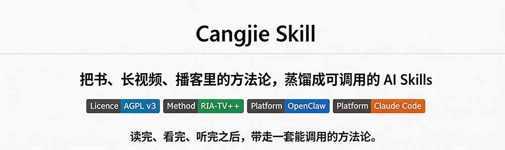 图片[1]-全网走红！GitHub上6.7K Star的开源项目，把任何书、长视频、播客蒸馏成AI工具，值得收藏 cangjie-skill-奇点库