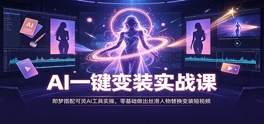 AI一键变装实战课：即梦搭配可灵AI工具实操，零基础做出丝滑人物替换变装短视频-多课资源站