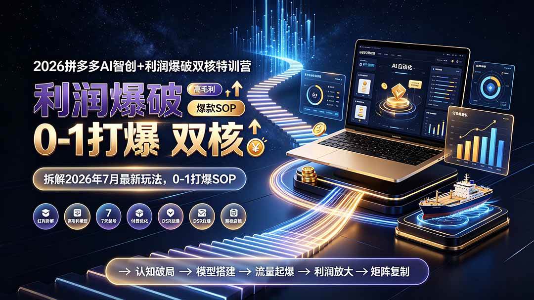 （19804期）2026拼多多AI智创+利润爆破双核特训营-更新：拆解2026年7月最新玩法，0-1打爆SOP-小栈博客测试网