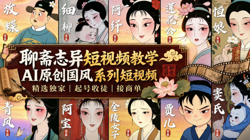 聊斋志异短视频教学，AI原创国风系列短视频，精选独家丨起号收徒丨接商单-多课资源站