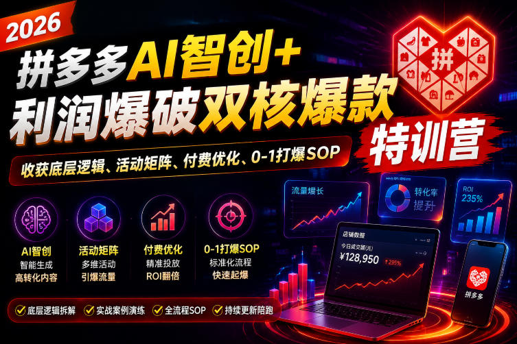 2026拼多多AI智创+利润爆破双核爆款特训营,收获底层逻辑、活动矩阵、付费优化、0-1打爆SOP(更新0810)-鹊桥梦网创