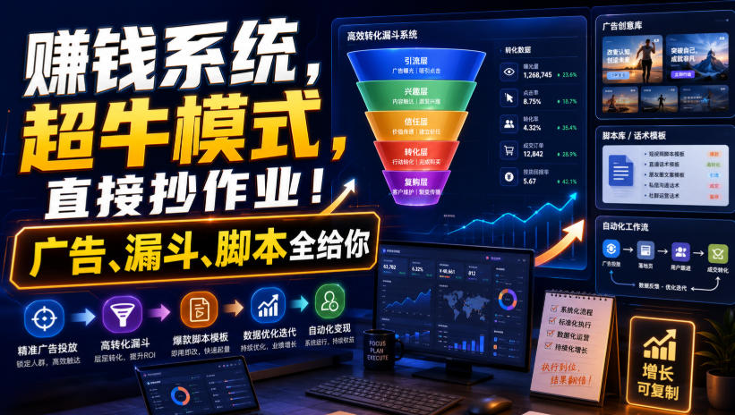賺钱系统，超牛模式，直接抄作业！广告、漏斗、脚本全给你【原创双语字幕】-小白项目网