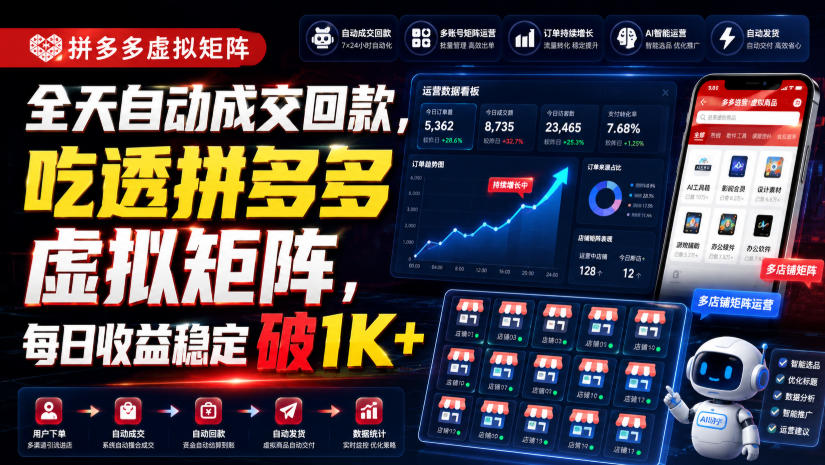 全天自动成交回款，吃透拼多多虚拟矩阵，每日收益稳定破1K+【揭秘】-邪修侠 - 演示