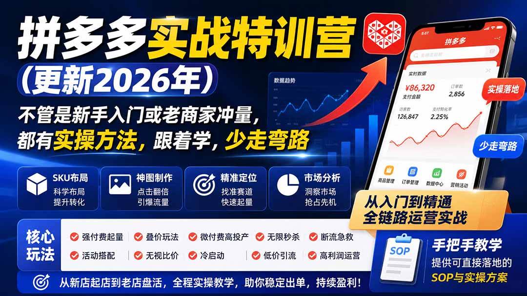 (19842期)拼多多实战特训营(更新2026年):不管是新手入门或老商家冲量,都有实操方法,跟着学,少走弯路-小栈博客测试网