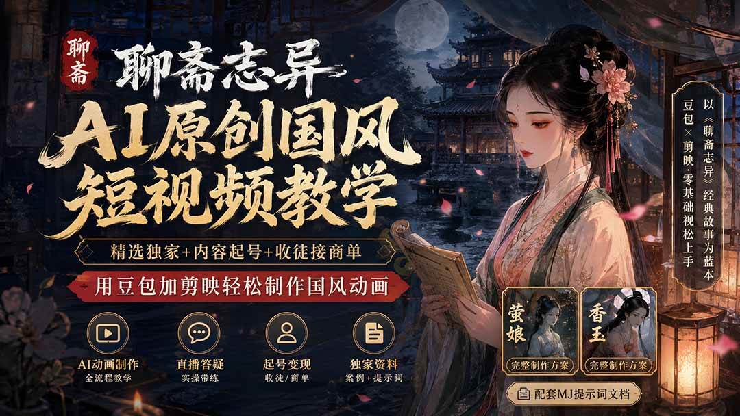 （19834期）聊斋志异AI原创国风短视频教学；精选独家+内容起号+收徒接商单，用豆包加剪映轻松制作国风动画-小栈博客测试网