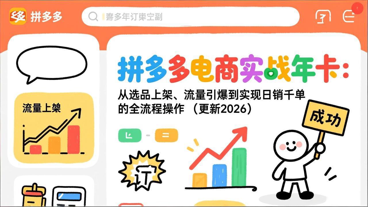 拼多多电商实战年卡：从选品上架、流量引爆到实现日销千单的全流程操作(更新2026年8月-多课资源站