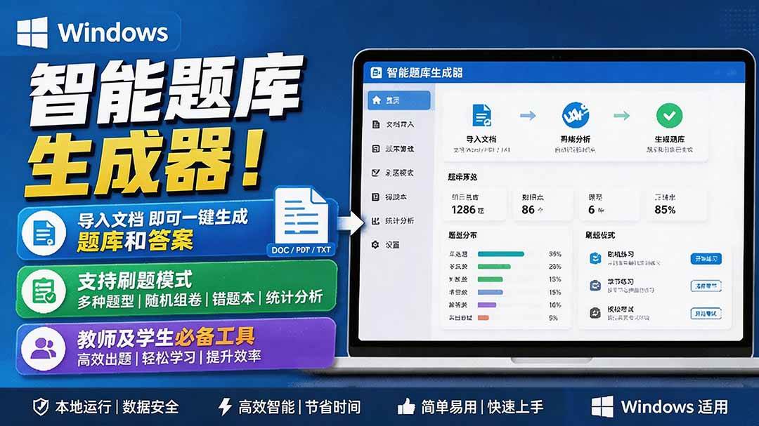 (19855期)Windows 智能题库刷题软件!导入文档一键生成题库和答案,并支持刷题模式,教师及学生必备工具 原创-小栈博客测试网