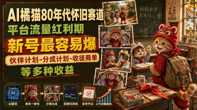 AI橘猫80年代怀旧赛道，平台流量红利期，新号最容易爆，伙伴计划-分成计划-收徒商单等多种收益-邪修侠 - 演示