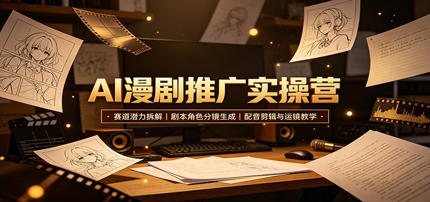 AI漫剧推广实操营：赛道潜力拆解，剧本角色分镜生成，配音剪辑与运镜教学-多课资源站