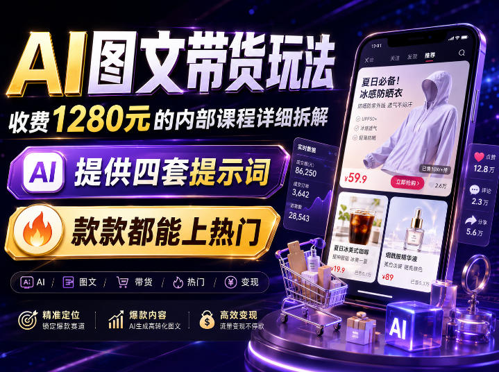AI图文带货内部玩法，1280内部课程对外系统拆解，看完直接上手变现！-邪修侠 - 演示