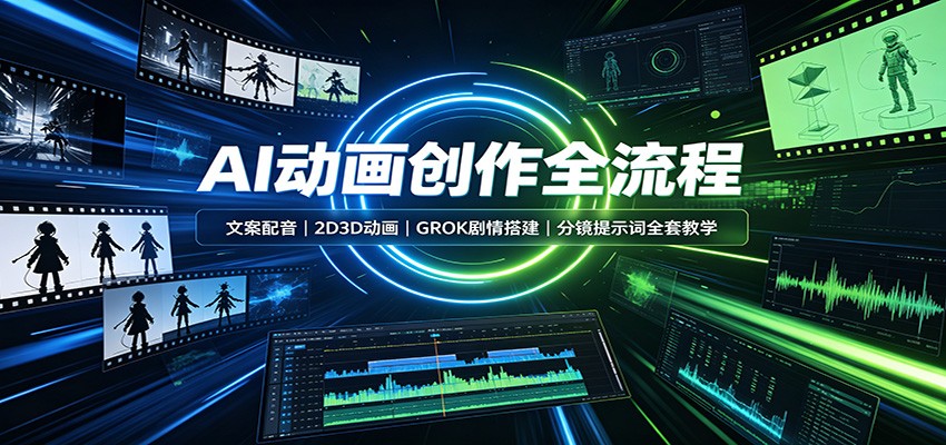 AI动画创作全流程：文案配音，2D3D动画，GROK剧情搭建，分镜提示词全套教学-多课资源站