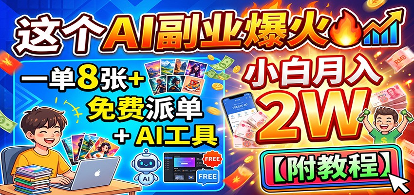 这个AI副业爆火！一单8张+，免费派单+AI工具，小白月入2W【附教程】-小白项目网