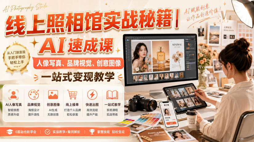 线上照相馆实战秘籍｜AI速成课，人像写真、品牌视觉、创意图像一站式变现教学-多课资源站