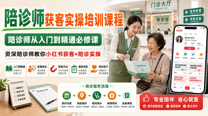 陪诊师获客实操培训课程,陪诊师从入门到精通必修课,资深陪诊师教你小红书获客+陪诊实操-邪修侠 - 演示
