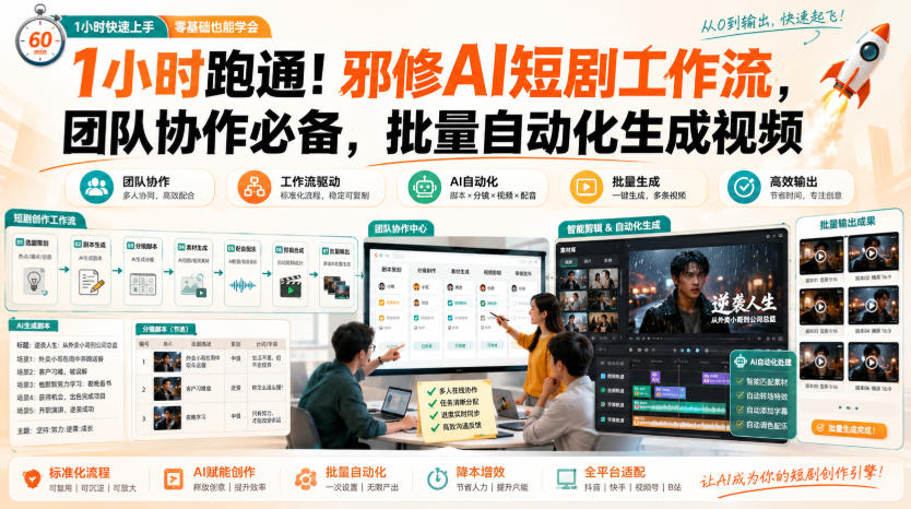 1小时跑通!邪修AI短剧工作流,团队协作必备,批量自动化生成视频-邪修侠 - 演示