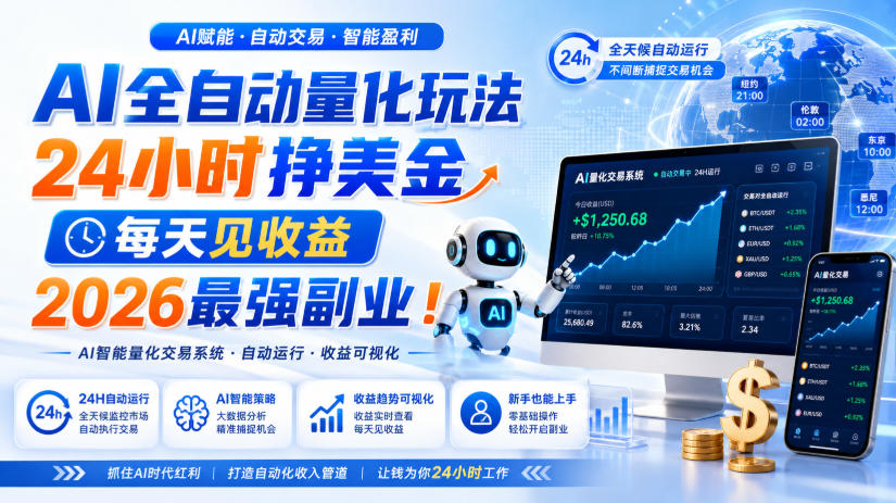 AI全自动量化玩法,24小时挣美金,每天见收益,2026最强副业!【揭秘】-邪修侠 - 演示