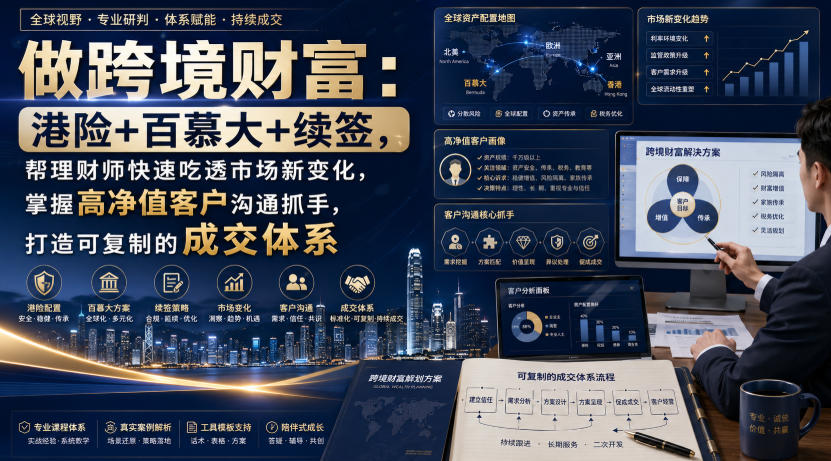 做跨境财富:港险+百慕大+续签,帮理财师快速吃透市场新变化,掌握高净值客户沟通抓手,打造可复制的成交体系-多课资源站