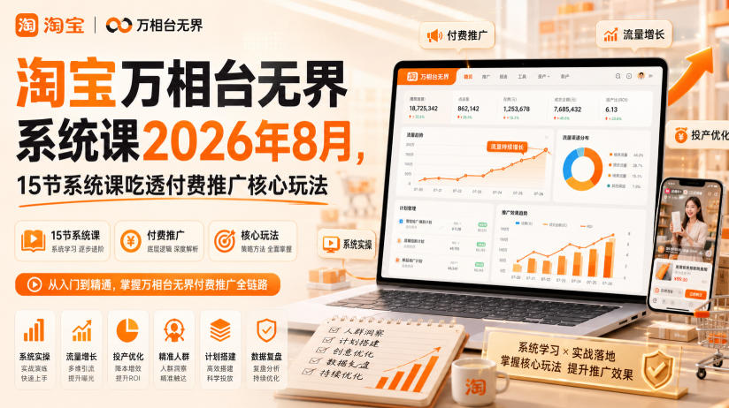 淘宝万相台无界系统课2026年8月,15节系统课吃透付费推广核心玩法-多课资源站
