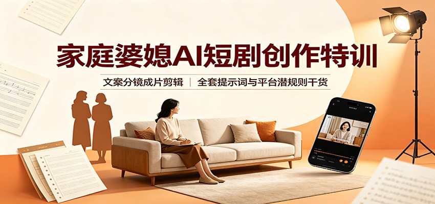 家庭婆媳AI短剧创作特训：文案分镜成片剪辑，全套提示词与平台潜规则干货-多课资源站