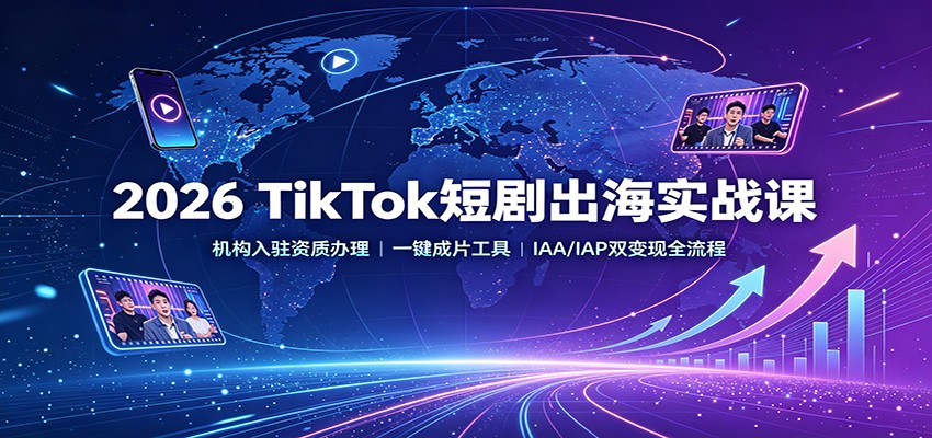 2026 TikTok短剧出海实战课：机构入驻资质办理，一键成片工具，IAA/IAP双变现全流程-多课资源站